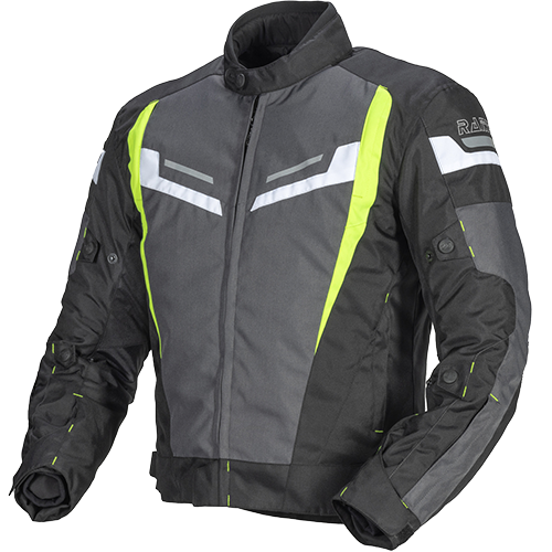 Cazadora de cordura impermeable con protecciones homologadas.